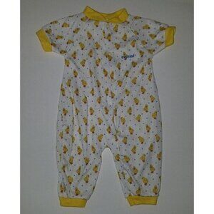 VTG Cherubs Baby Outfit Sleeper Yellow Ducks Blue Hearts Infant Med 14.5-18 lbs